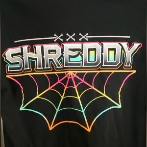 Mens Graphic Tee T Shirt Black S Long Sleeve Shreddy Skeleton Spider & Web
